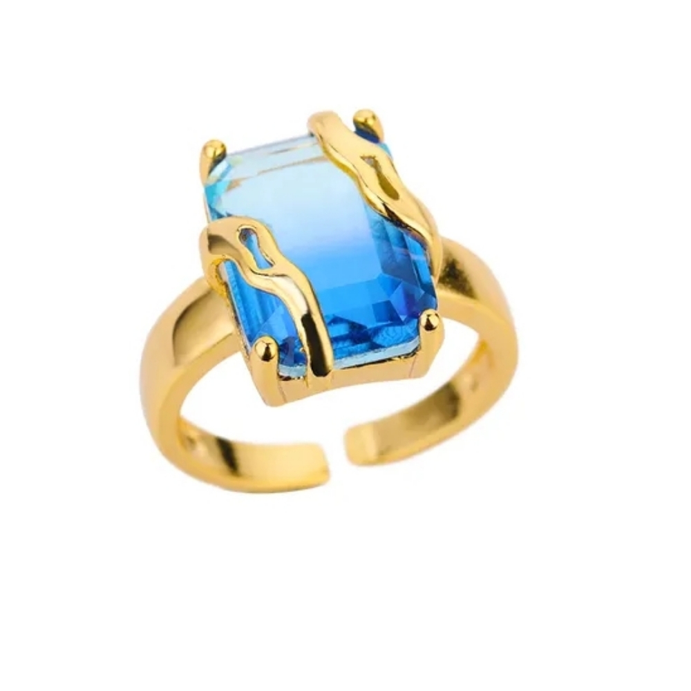 Blue Resizable Cubic Zircon Stone Gold Ring